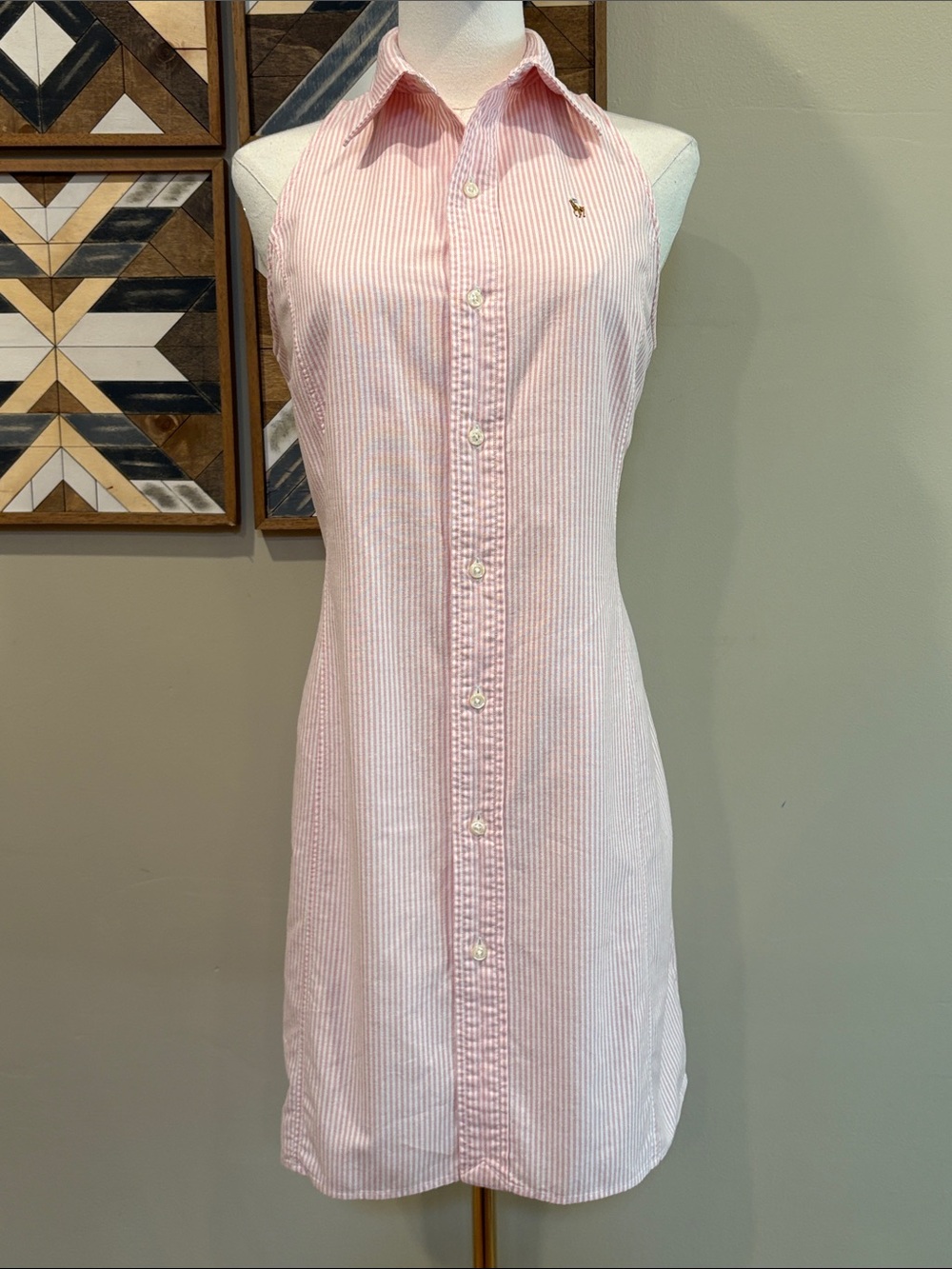 Vintage Ralph Lauren Blue Label 90s Pink / White Striped Cotton Polo Dress 10 - Picture 3 of 13